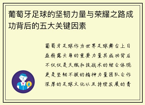 葡萄牙足球的坚韧力量与荣耀之路成功背后的五大关键因素